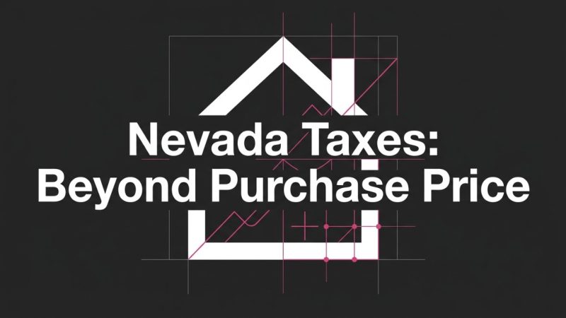 White text "Nevada Taxes: Beyond Purchase Price" over a dark background with a house outline.