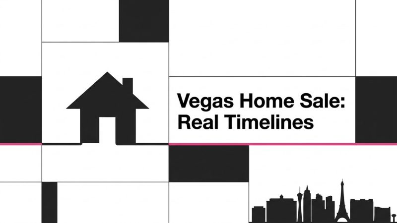 Black and white graphic with a house icon, "Vegas Home Sale: Real Timelines" text, and Las Vegas skyline.