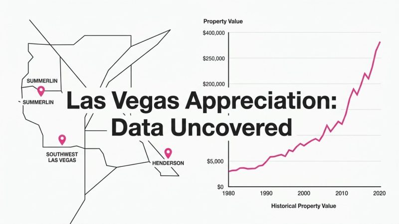 Map of Las Vegas neighborhoods with a graph showing historical property value appreciation from 1980 to 2020.