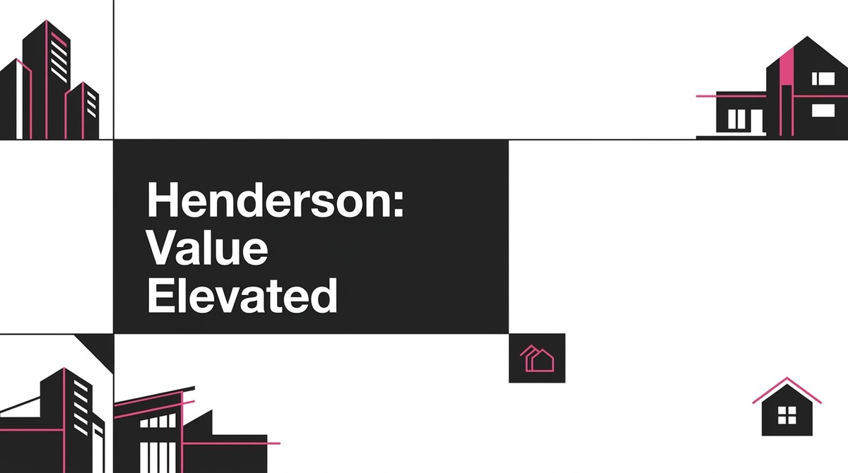 Black and pink abstract illustrations of buildings and houses. Text: "Henderson: Value Elevated.