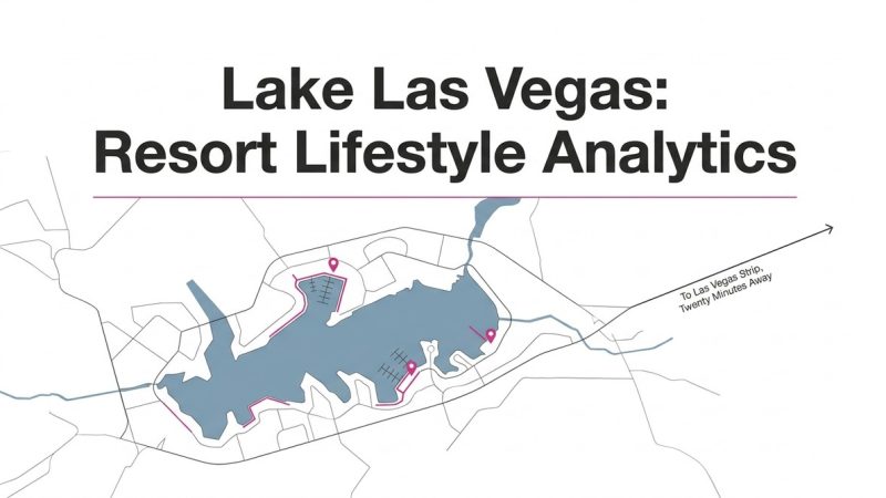 Map of Lake Las Vegas, showing the lake, surrounding roads, marinas, and proximity to the Strip.