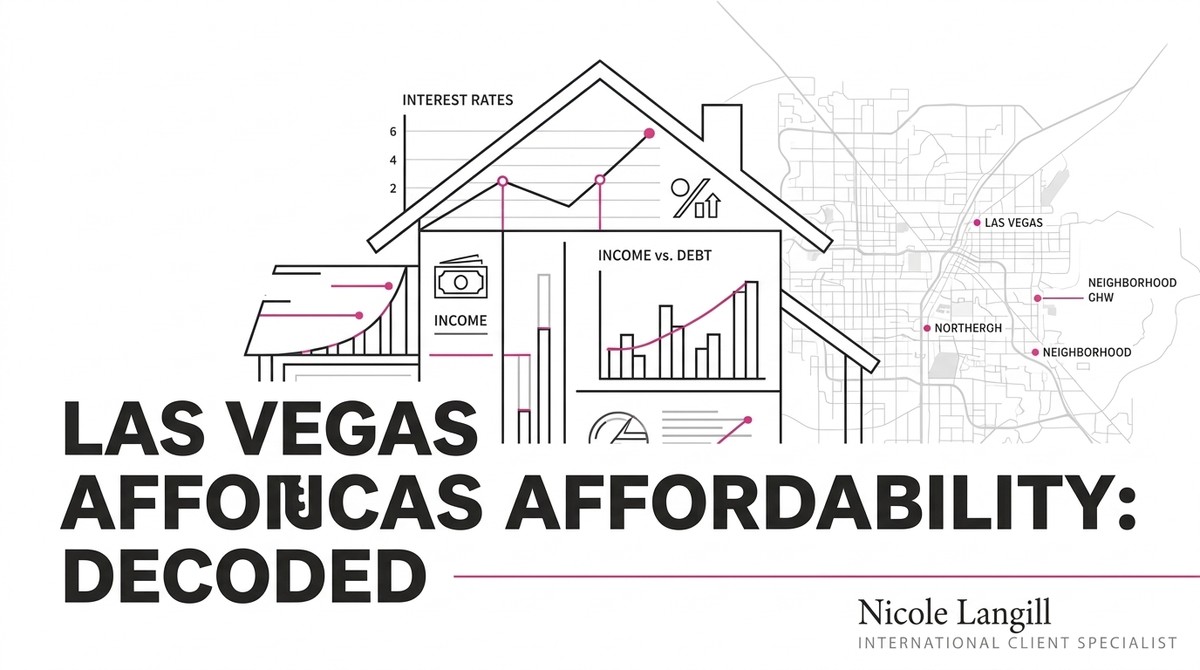 Outline of a house filled with charts and graphs, overlaid on a map of the Las Vegas market.